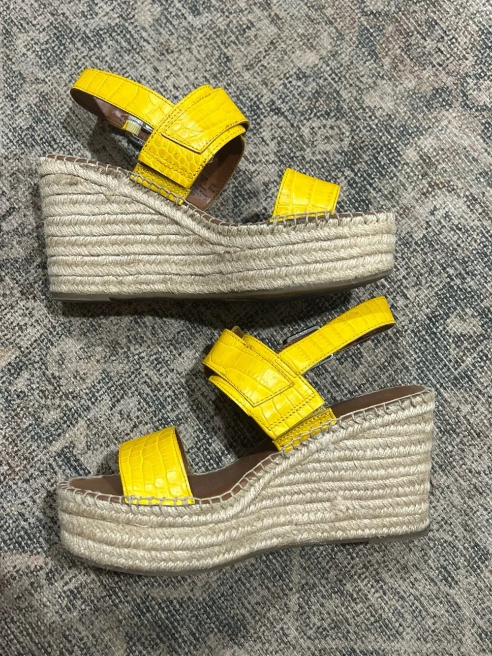 Franco Sarto Yellow Croc-Embossed Espadrille Wedge Sandals